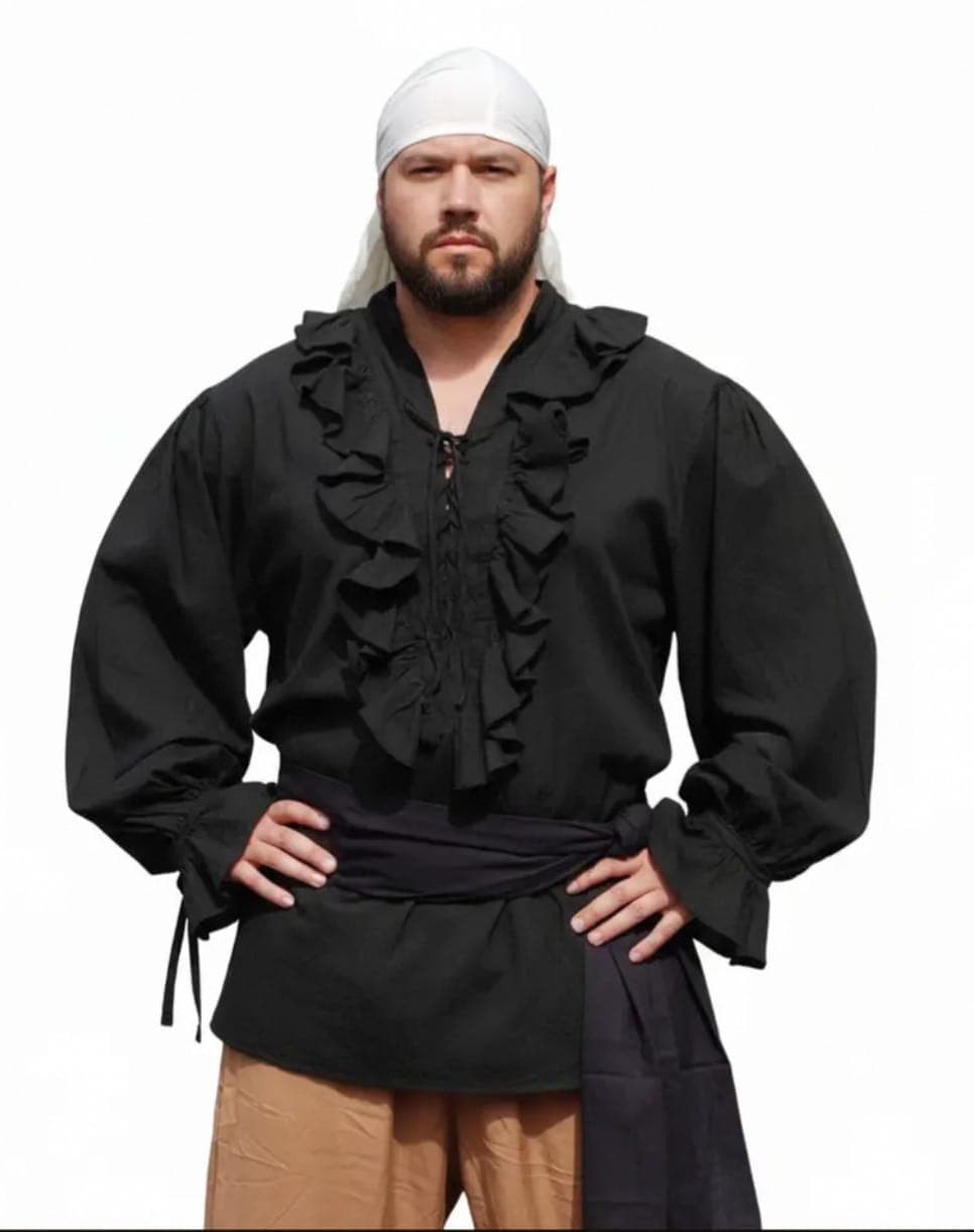 Men's Black Ruffled Pirate Shirt — Shirts by Magic Clothing Circle