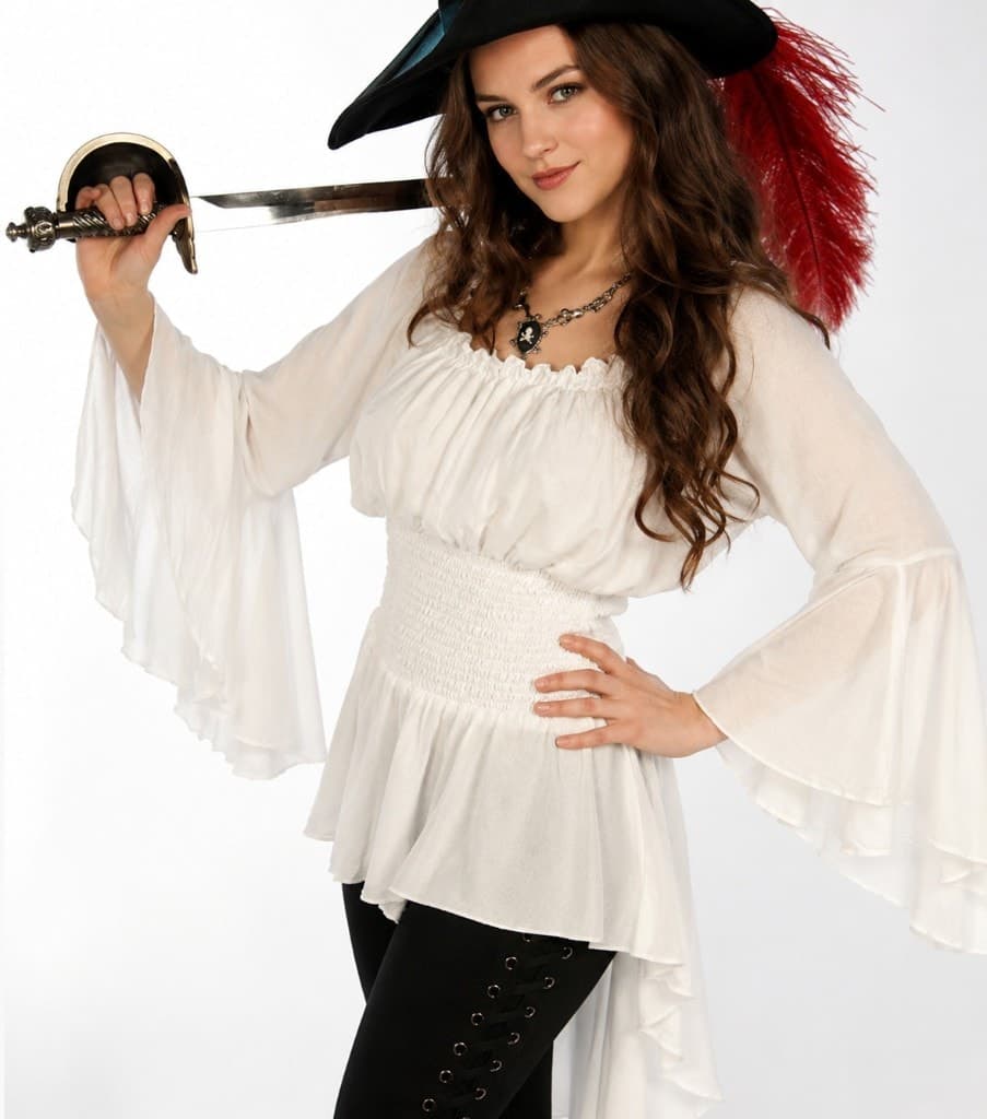 Women's White Smocked Bell-Sleeve Blouse — Blouses by Magic Clothing Circle